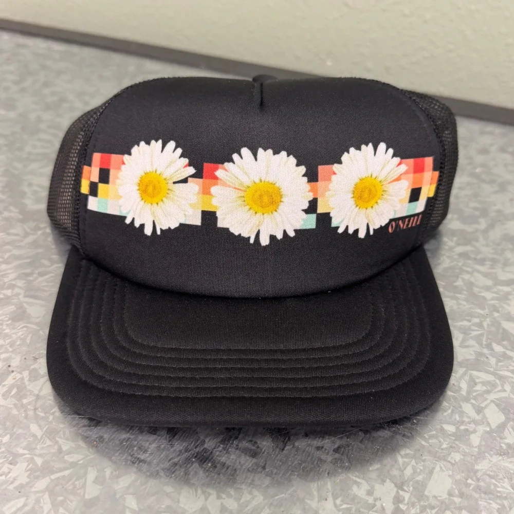 O'Neill Trucker Hat Mens OS Black New‎ Daisy Floral Graphic Mesh Snapback Cap